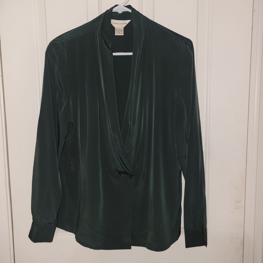 Casual Corner Dark Green Draped Blouse